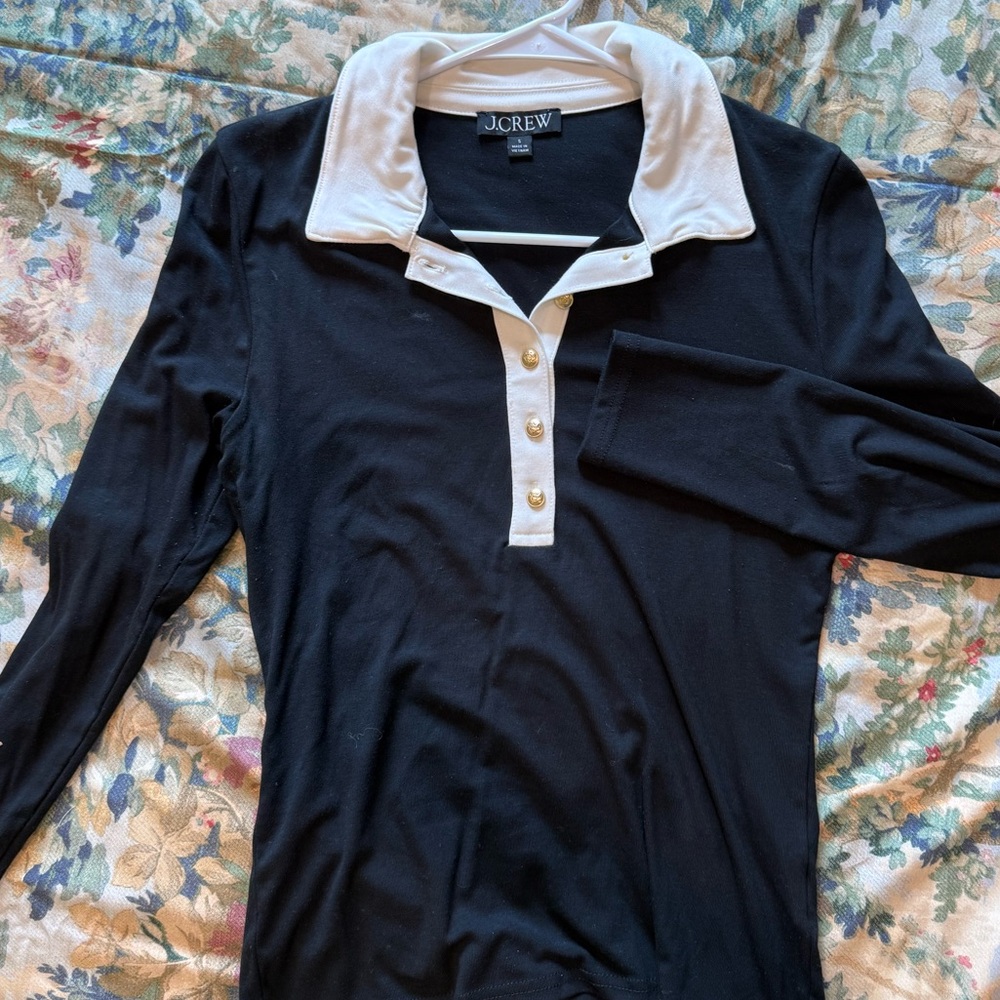 J. Crew Black and Cream Polo Shirt